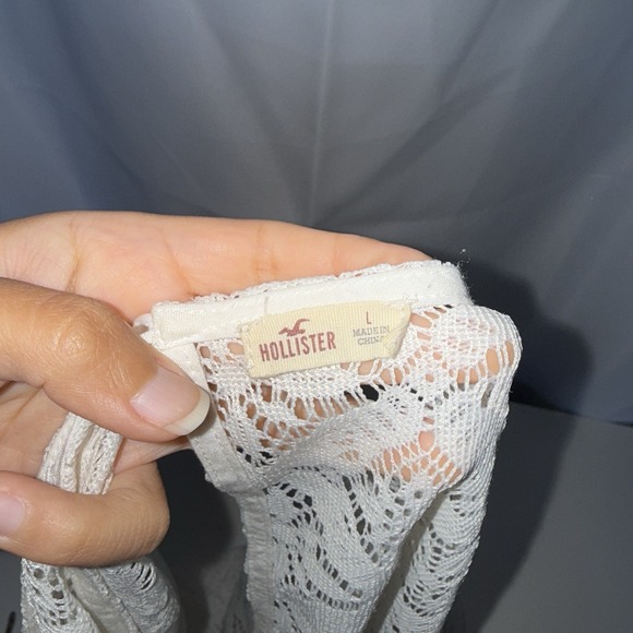 Hollister Women's Dress Sz Large Long Sleeve Cream Lace Boho Chic Western Preppy - Picture 13 of 14